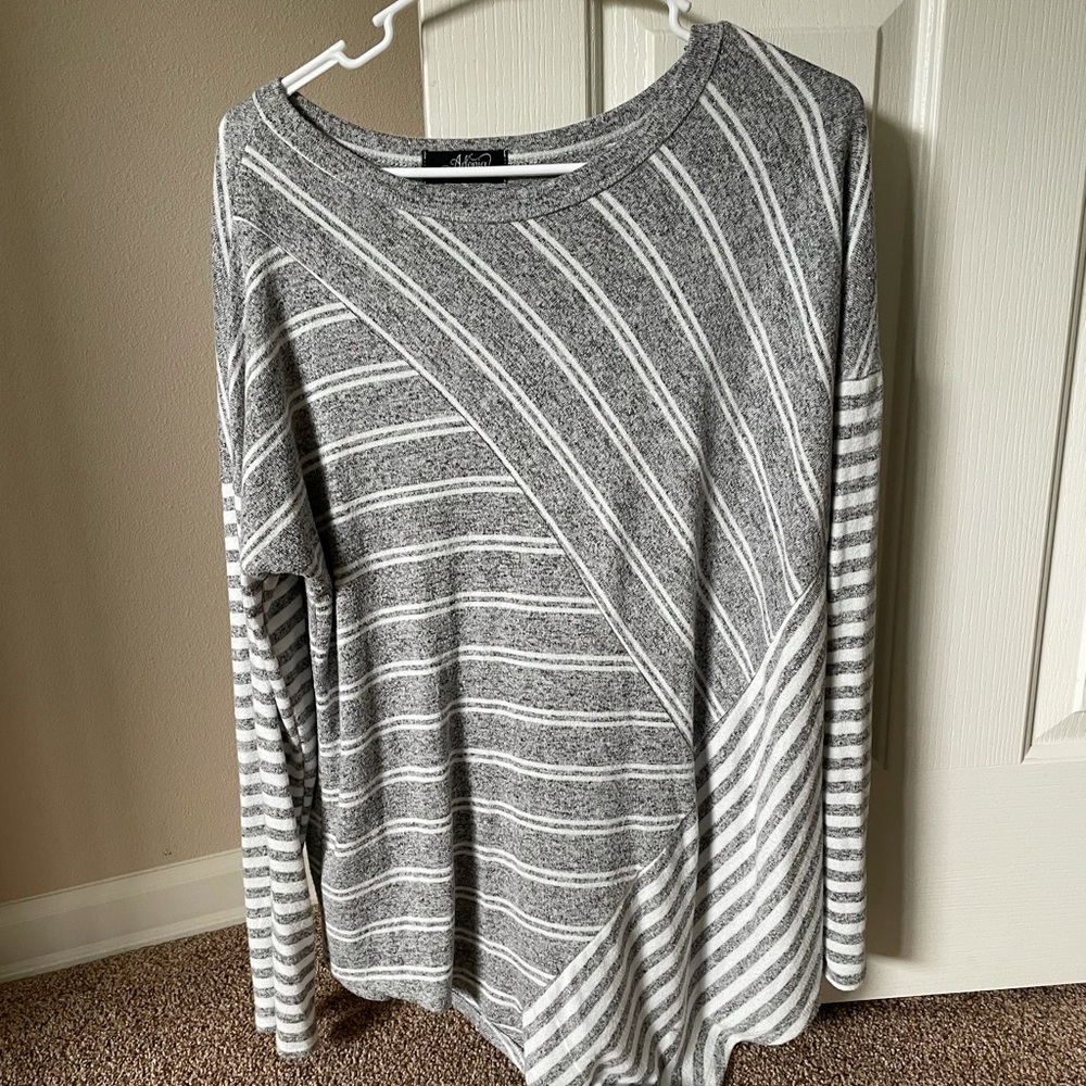 Asymmetric striped long sleeve shirt